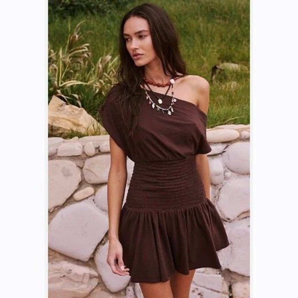 Free People Brown One-Shoulder Mini Dress